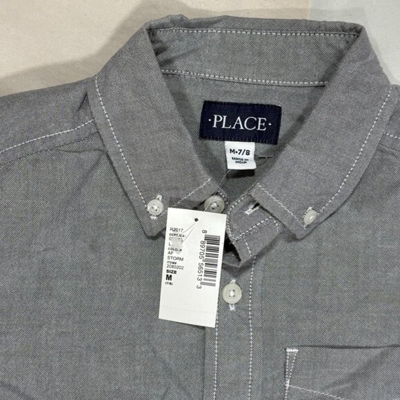 Children’s Place boy’s L/S Button Down, Color Storm, Size MED 7/8 NWT - Picture 2 of 3